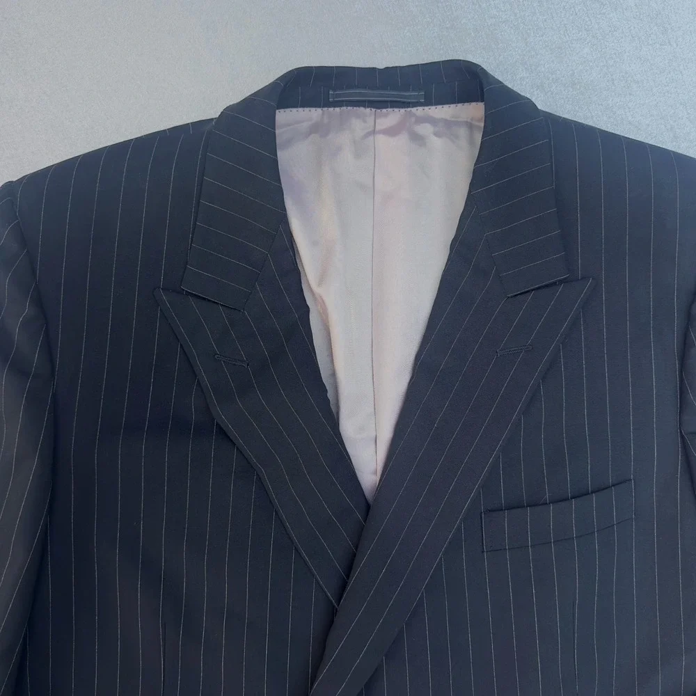 Gucci Men's Pinstripe Double Breasted Suit Black Wool Blend Jacket Pants 52R